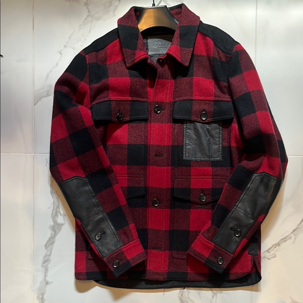 Coach Red and Black Lightweight Buffalo Plaid Jacket